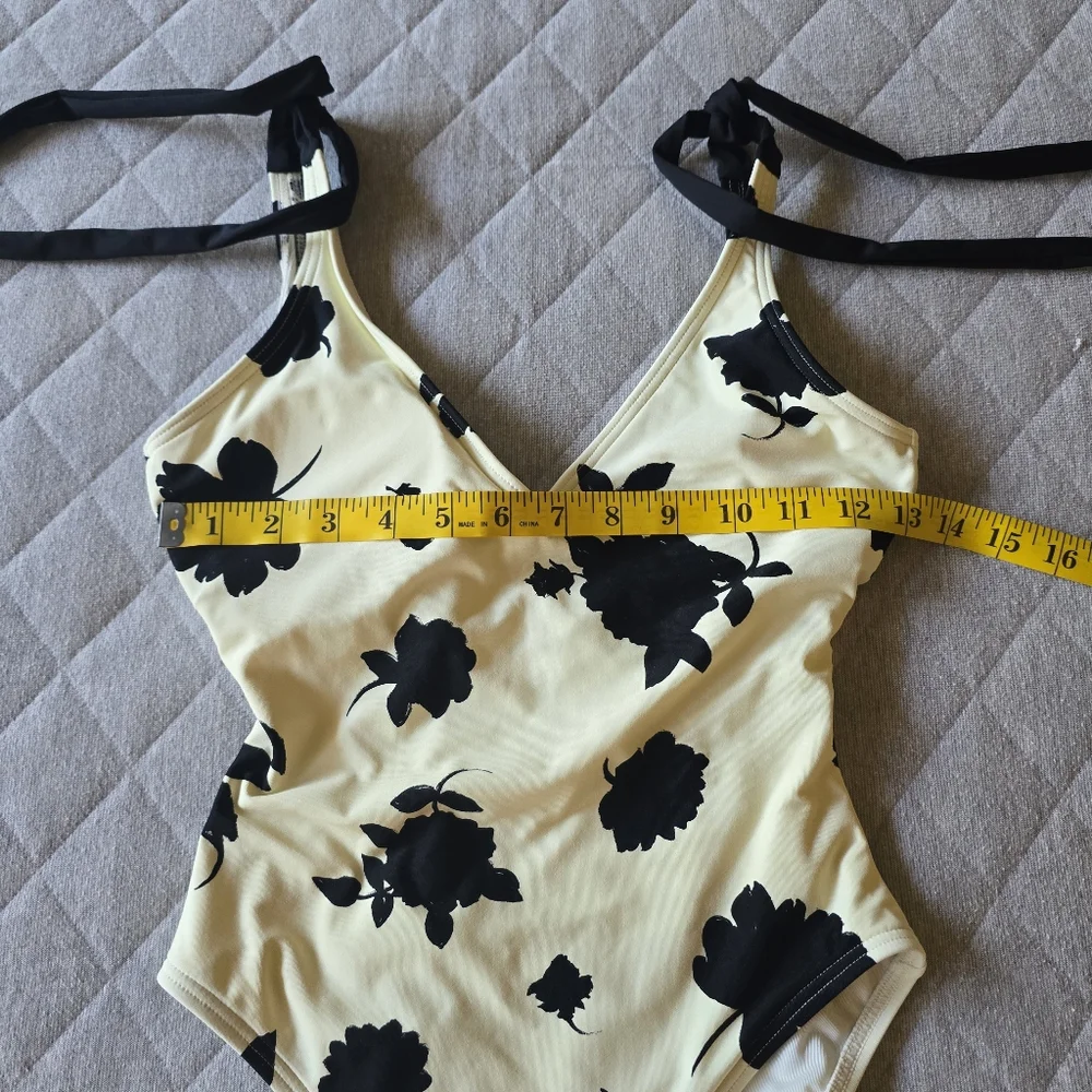 Kate Spade Neck OnePiece Swimsuit‎ Floral bow tie shoulder Size XS